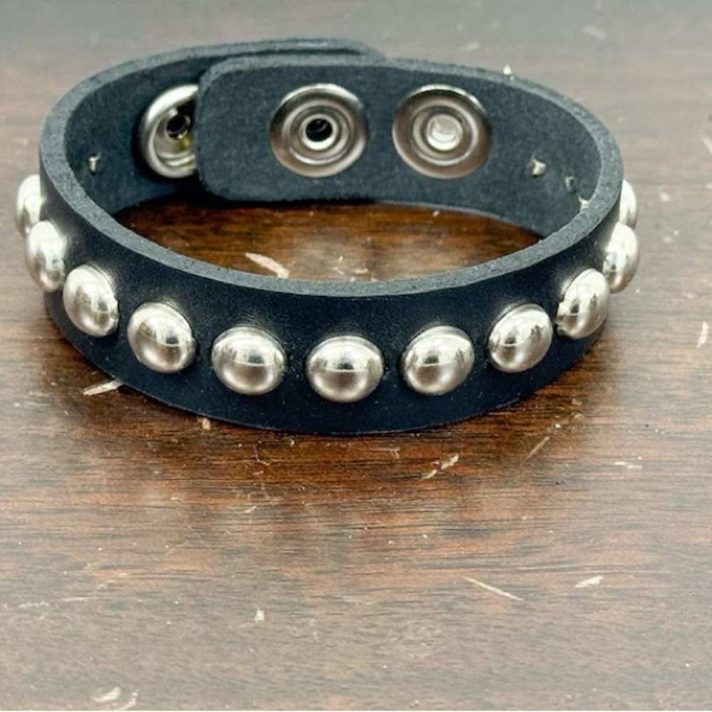 Black Studded Leather Bracelet 3/4”